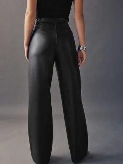 Next Faux Leather Straight Leg Trousers Black
