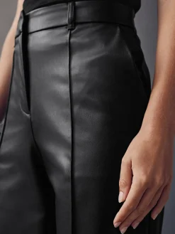 Next Faux Leather Straight Leg Trousers Black