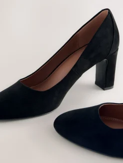 Next Forever Comfort® Round Toe Block Court Heels Black Faux Suede Clearance