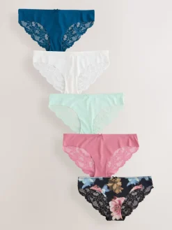 Next Brazilian No VPL Lace Back Briefs 5 Pack Black Floral Print Best