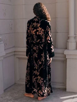 Next Black Floral Print N.Premium Velvet Robe Best