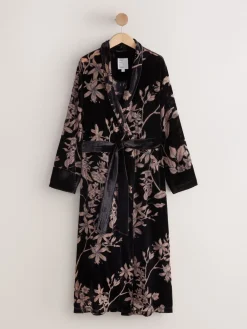 Next Black Floral Print N.Premium Velvet Robe Best