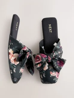 Next Black Floral Velvet Bow Slippers Online