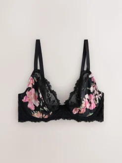 Next Black Floral/Pink DD+ Non Pad Plunge Bras 2 Pack