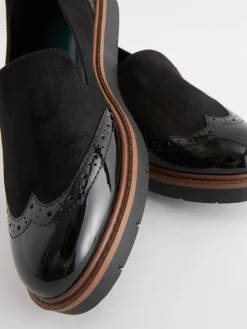 Next Black Forever Comfort® Brogue Detail Chunky Sole Loafers