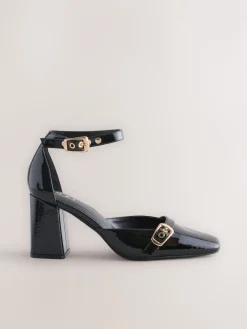 Next Forever Comfort® Buckle Closed Toe Block Heels Black New