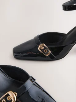 Next Forever Comfort® Buckle Closed Toe Block Heels Black New