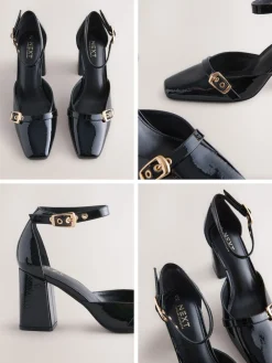 Next Forever Comfort® Buckle Closed Toe Block Heels Black New