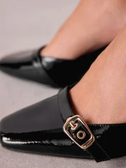 Next Forever Comfort® Buckle Closed Toe Block Heels Black New