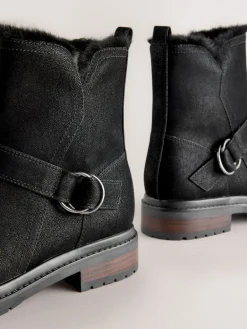 Next Forever Comfort® Faux Fur Hardware Ankle Boots Black Clearance