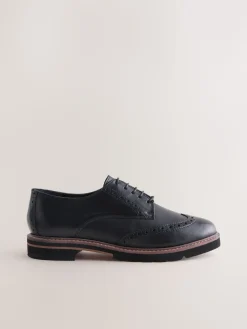 Next Black Forever Comfort® Leather Brogue Detailing Chunky Sole Lace-Up Shoes Outlet