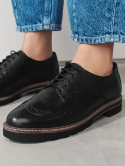Next Black Forever Comfort® Leather Brogue Detailing Chunky Sole Lace-Up Shoes Outlet
