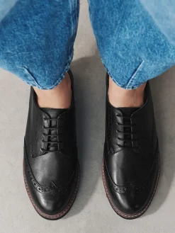 Next Black Forever Comfort® Leather Brogue Detailing Chunky Sole Lace-Up Shoes Outlet