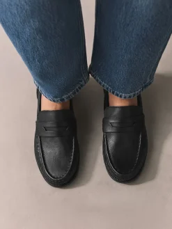 Next Black Forever Comfort® Leather Ruched Saddle Loafers Sale