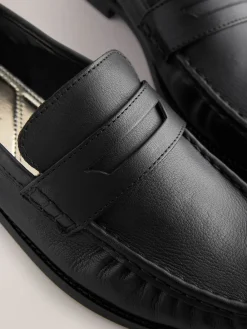 Next Black Forever Comfort® Leather Ruched Saddle Loafers Sale