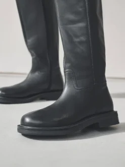 Next Forever Comfort® Leather Round Toe Chunky Knee High Boots Black Outlet