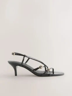 Next Forever Comfort® Multi Buckle Strappy Kitten Heels Black Clearance