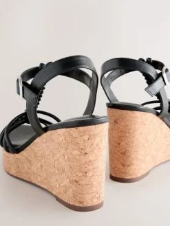 Next Forever Comfort® Plaited Strappy Wedge Heels Black