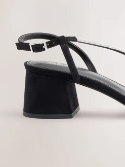 Next Forever Comfort Square Toe Jewelled Strappy Block Heeled Sandals Black Discount