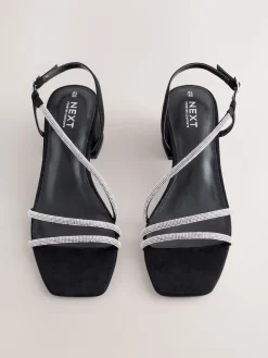 Next Forever Comfort Square Toe Jewelled Strappy Block Heeled Sandals Black Discount