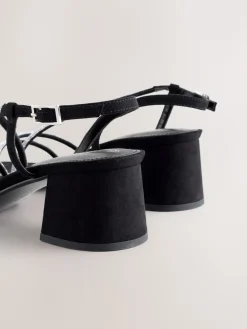 Next Forever Comfort Square Toe Jewelled Strappy Block Heeled Sandals Black Discount