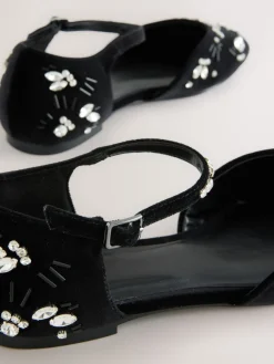 Next Black Forever Comfort® Velvet Embellished Two Part Closed Toe Shoes Sale