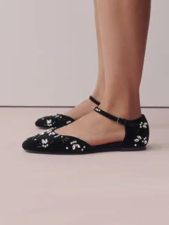 Next Black Forever Comfort® Velvet Embellished Two Part Closed Toe Shoes Sale