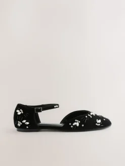 Next Black Forever Comfort® Velvet Embellished Two Part Closed Toe Shoes Sale
