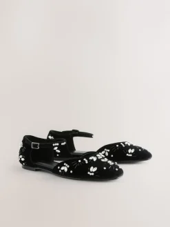 Next Black Forever Comfort® Velvet Embellished Two Part Closed Toe Shoes Sale