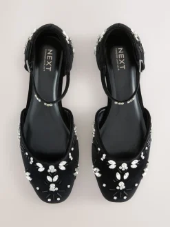 Next Black Forever Comfort® Velvet Embellished Two Part Closed Toe Shoes Sale