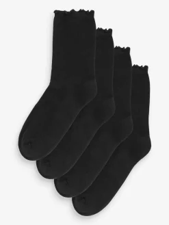 Next Frill Top Cushion Sole Ankle Socks 4 Pack Black Sale