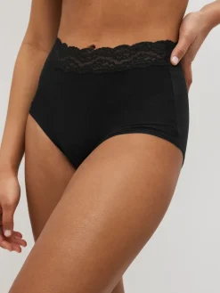 Next Full Brief Cotton and Lace Knickers 7 Pack Black Hot