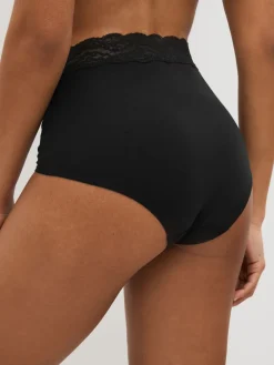 Next Full Brief Cotton and Lace Knickers 7 Pack Black Hot