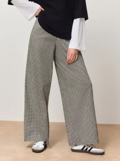 Next Gingham Wide Leg Trousers Black Outlet