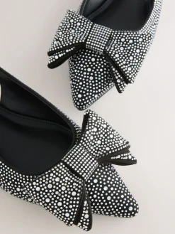 Next Black Heatseal Forever Comfort® Point Toe Bow Slingback Flat Shoes New