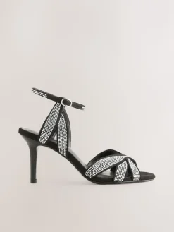 Next Forever Comfort® Leather Lattice Front Heeled Sandals Black Heatseal Discount