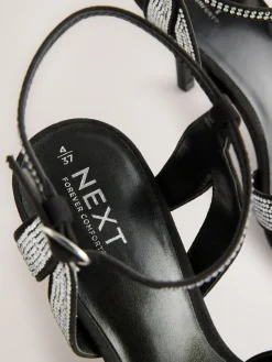 Next Forever Comfort® Leather Lattice Front Heeled Sandals Black Heatseal Discount