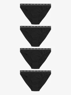 Next Black High Leg Cotton Logo Knickers 4 Pack Hot