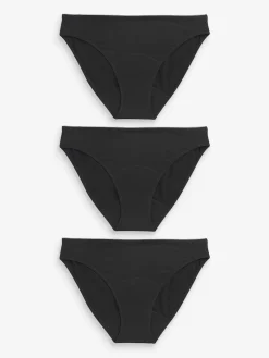 Next Black High Leg Full Brief Medium Flow Cotton Period Knickers 3 Pack New