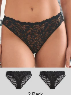 Next Black High Leg Ultimate Comfort Lace Knickers 2 Pack Outlet