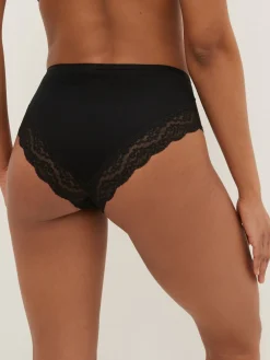 Next Black High Rise High Leg Cotton Lace Knickers 4 Pack New