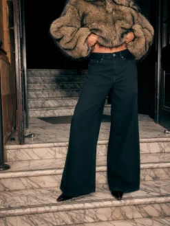Next High Rise Palazzo Wide Leg Jeans Black Clearance
