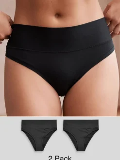 Next High Waist High Leg Ultimate Comfort Knickers 2 Pack Black Clearance