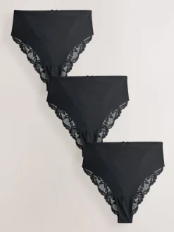 Next Black High Waist High Leg No VPL Lace Back Briefs 3 Pack New