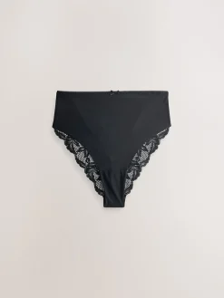 Next Black High Waist High Leg No VPL Lace Back Briefs 3 Pack New