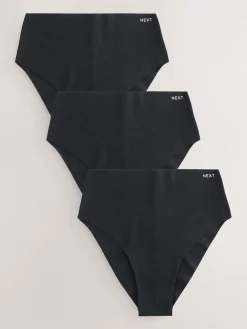 Next High Waist High Leg Cotton Rich No VPL Knickers 3 Pack Black Hot