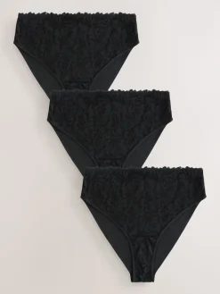 Next High Waist High Leg Lace Front NVPL Knickers 3 Pack Black Sale