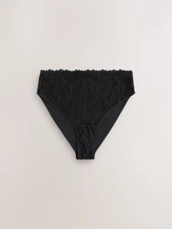 Next High Waist High Leg Lace Front NVPL Knickers 3 Pack Black Sale