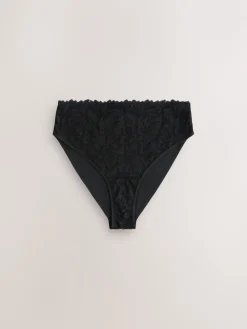 Next High Waist High Leg Lace Front NVPL Knickers 3 Pack Black Sale