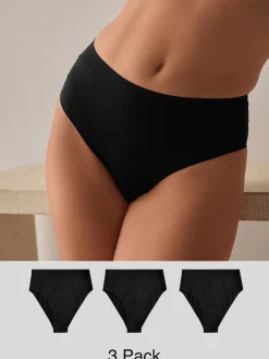 Next High Waist High Leg No VPL Comfort Knickers 3 Pack Black Clearance